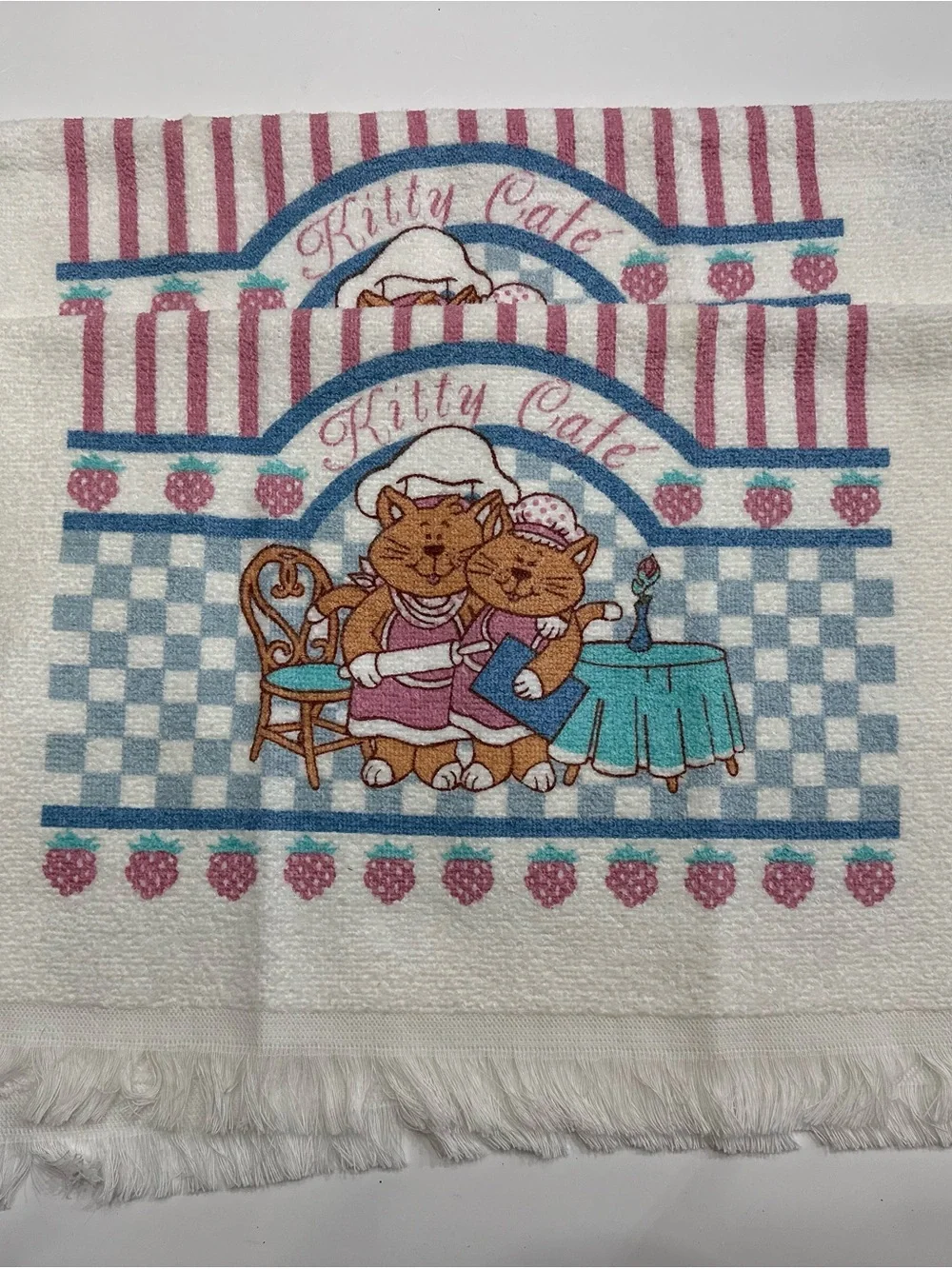 Vintage Cannon Kitty Cafe Fringed Kitchen Towels Pair